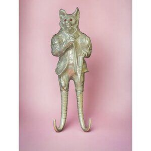 Vtg 70's Arthur Court Smoking Fox Wall Hook Red Carnelian Eyes Cast Aluminum